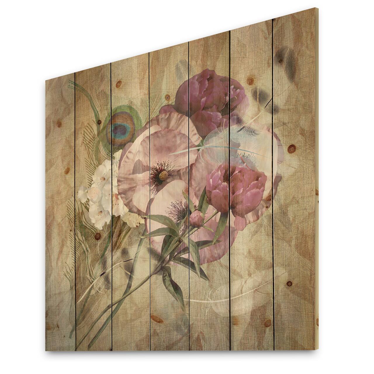Designart - Iris Bouquet Floral Design - Traditional Print on Natural Pine Wood